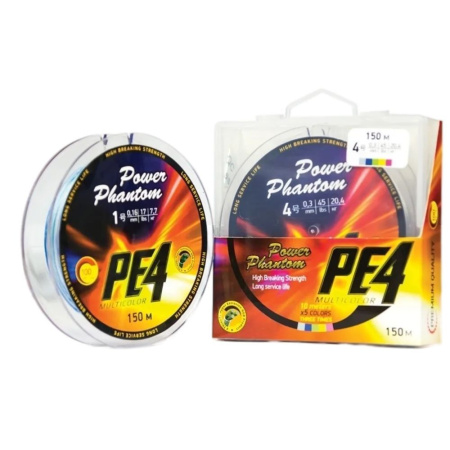 Шнур Power Phantom PE4, 110м, мультиколор #0,8, 0,14мм, 6,8кг