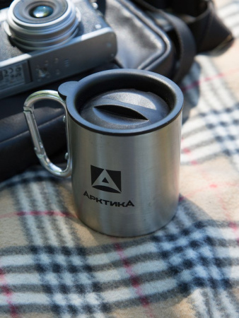 Термокружка с крышкой, ручка-карабин (0,4л)