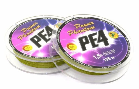 Шнур Power Phantom PE4, 135м, зеленый #2, 0,22мм, 11,8кг