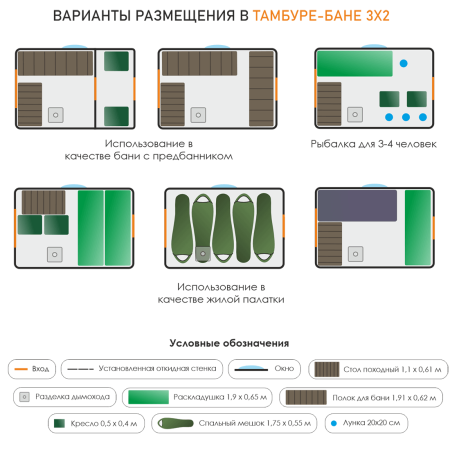 Походная баня-тамбур Берег 2х3