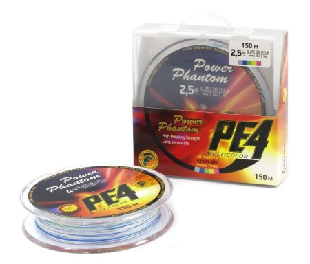Шнур Power Phantom PE4, 150м, 5 цветов #1,2, 0,18мм, 8,6кг